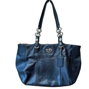 Coach Mia‎ Black Leather Tote Bag with Silver Brass Hardware